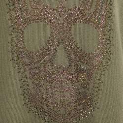 Pre Owned Zadig & Voltaire Sage Green Skull Embellished Cotton Anael Tunic Sweater S