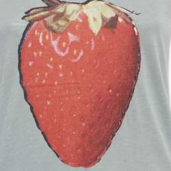 Pre Owned Zadig & Voltaire Green Strawberry Print Cotton Blend Distressed T-Shirt S