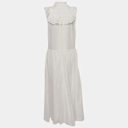 Pre Owned Zadig & Voltaire White Cotton Blend Lace Detail Maxi Dress M