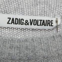 Pre Owned Zadig & Voltaire Grey Peace Intarsia Cashmere Raw Edge Sweater XL 