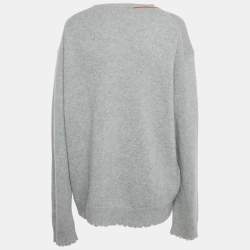 Pre Owned Zadig & Voltaire Grey Peace Intarsia Cashmere Raw Edge Sweater XL 