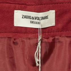 Pre Owned Zadig & Voltaire Red Suede Fringed Play Frange Trousers M