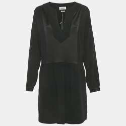 Pre Owned Zadig & Voltaire Black Crepe & Satin Trim Mini Dress L