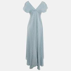 Pre Owned Zadig & Voltaire Slate Blue Patterned Silk High Low Maxi Dress M