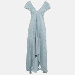 Pre Owned Zadig & Voltaire Slate Blue Patterned Silk High Low Maxi Dress M