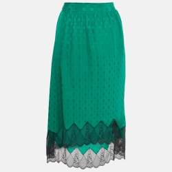 Pre Owned Zadig & Voltaire Green Patterned Silk Lace Trim Joslin Midi Skirt M