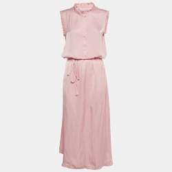 Pre Owned Zadig & Voltaire Pink Satin Belted Raos Midi Dress M