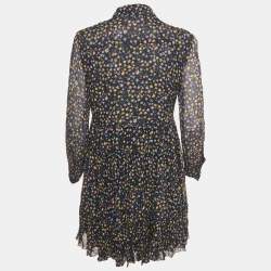 مملوكة مسبقًا فستان زادج وفولتير كرينكل كحلي غامق شيفون مطبوع صغير جداً