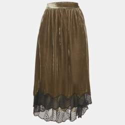 مملوكة مسبقًا Zadig & Voltaire Green Lace Trim Velvet Joslin Midi Skirt M