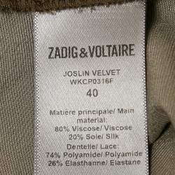 مملوكة مسبقًا تنورة ميدي من زاديك أند فولتير ج وزلين بنقشة خضراء من الحرير وحواف دانتيل ميدي بحجم متوسط