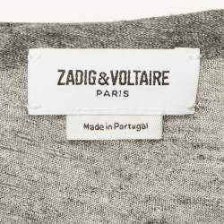 Pre Owned Zadig & Voltaire Grey Flocked Jersey Walk Chine Rock T-Shirt XS
