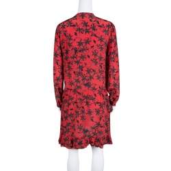 Pre Owned Zadig and Voltaire Red Remus Print Silk Ruffled Bottom Dress S