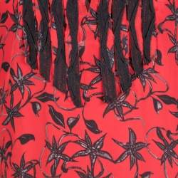 Pre Owned Zadig and Voltaire Red Remus Print Silk Ruffled Bottom Dress S