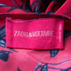 Pre Owned Zadig and Voltaire Red Remus Print Silk Ruffled Bottom Dress S