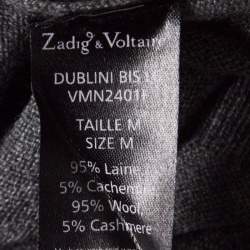 Pre Owned Zadig and Voltaire Grey Studded Short Sleeve Dublini Cardigan M