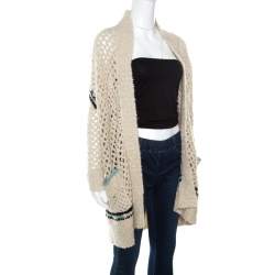 Zadig and Voltaire Cream Crochet Knit Merino Wool Open Front Pix Hook Cardigan XS