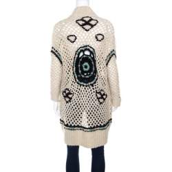 Zadig and Voltaire Cream Crochet Knit Merino Wool Open Front Pix Hook Cardigan XS