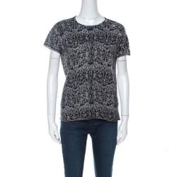 Zadig and Voltaire Grey & Black Printed Half Sleeve Silk-Cashmere Blend Top M 
