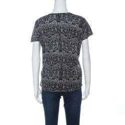 Zadig and Voltaire Grey & Black Printed Half Sleeve Silk-Cashmere Blend Top M 