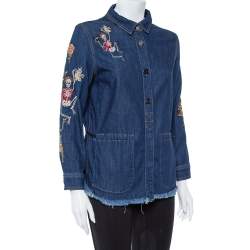 Pre Owned Zadig & Voltaire Blue Embroidered Denim Tackl Shirt XS