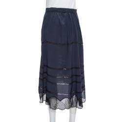 Pre Owned Zadig and Voltaire Navy Blue Crepe Joslin CDC Lace Skirt S