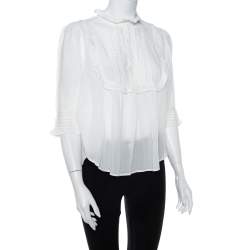 Pre Owned Zadig & Voltaire White Cotton Voile Tix Lace Tunic Top L