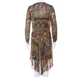 مملوكة مسبقًا Zadig & Voltaire Green Printed Fil Coupe Faux Wrap Asymmetric Hem Roumi Deluxe Dress S