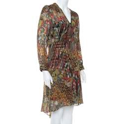 مملوكة مسبقًا Zadig & Voltaire Green Printed Fil Coupe Faux Wrap Asymmetric Hem Roumi Deluxe Dress S