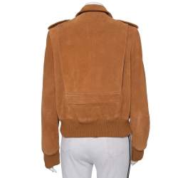 Pre Owned جاكت زادك آند فولتير ليونا سحاب أمامي تفاصيل حافة ممزق سويدي بني مقاس متوسط