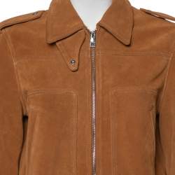 Pre Owned جاكت زادك آند فولتير ليونا سحاب أمامي تفاصيل حافة ممزق سويدي بني مقاس متوسط