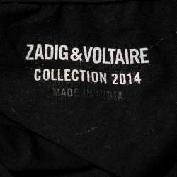 Pre Owned Zadig & Voltaire Black Cotton Scoop Neck Wanda Fringes T-Shirt XS