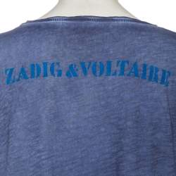 Pre Owned تي شيرت زاديك أند فولتير فضفاض ريكا قطن مصبوغ مطبوع جمجمة أزرق مقاس صغير