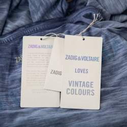 Pre Owned تي شيرت زاديك أند فولتير فضفاض ريكا قطن مصبوغ مطبوع جمجمة أزرق مقاس صغير