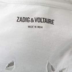 Pre Owned تي شيرت زاديك أند فولتير أنيتا روسيس رقبة واسعة تفاصيل قصة قطن أبيض مقاس صغير جدا