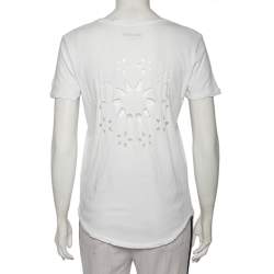 Pre Owned تي شيرت زاديك أند فولتير أنيتا روسيس رقبة واسعة تفاصيل قصة قطن أبيض مقاس صغير جدا