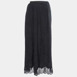 Zadig & Voltaire Midnight Blue Star Patterned Silk Lace Trimmed Skirt S
