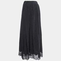 Zadig & Voltaire Midnight Blue Star Patterned Silk Lace Trimmed Skirt S