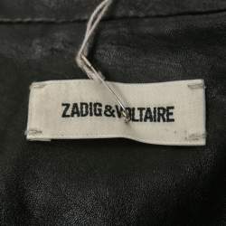 Pre Owned Zadig & Voltaire Black Painted Leather Biker Jacket XS