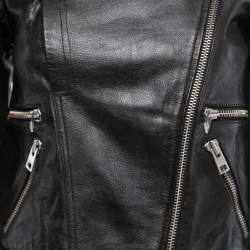 Pre Owned Zadig & Voltaire Black Painted Leather Biker Jacket XS