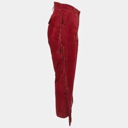 Zadig & Voltaire Red Leather Fringed Trousers M
