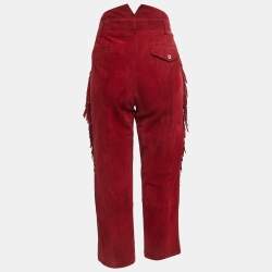 Zadig & Voltaire Red Leather Fringed Trousers M