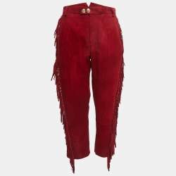 Zadig & Voltaire Red Leather Fringed Trousers M