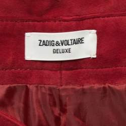 Zadig & Voltaire Red Leather Fringed Trousers M