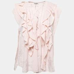 Zadig & Voltaire Pink Silk Lace Tie Detail Ruffled Top L