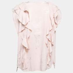 Zadig & Voltaire Pink Silk Lace Tie Detail Ruffled Top L