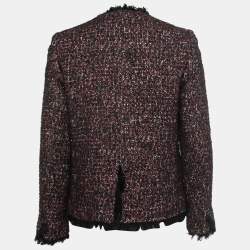 Zadig and Voltaire Black/Red Tweed Fringed Open Front Jacket M
