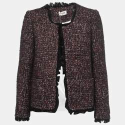 Zadig and Voltaire Black/Red Tweed Fringed Open Front Jacket M