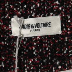 Zadig and Voltaire Black/Red Tweed Fringed Open Front Jacket M
