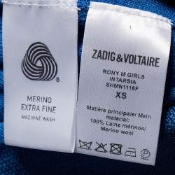 مملوكة مسبقًا Zadig & Voltaire Blue Logo Intarsia Wool Knit Jumper XS