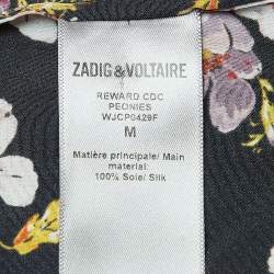 مملوكة مسبقًا Zadig & Voltaire Black Floral Print Silk Pleated Button Front Maxi Dress M